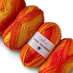 Wool Wonders Yarn for Crocheting, 4 Skeins, 640Yds/400G, Free Patterns - Wool Yarn for Knitting - Aran/Heavy #4 Medium Worsted Weight - Flaming Orange