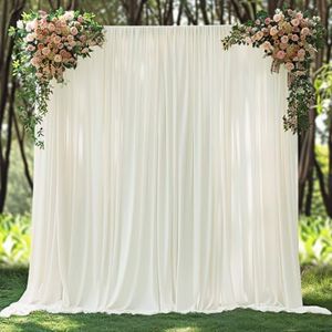 ESGOTBME 40x10ft Wrinkle Free Ivory Backdrop Curtain for Parties Soft Polyester and Nylon Fabric Drapes Wedding Birthday Party Decorations Background for Photography 5x10ft,8 Panels