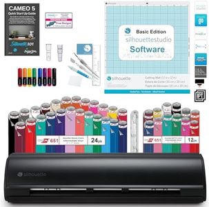 Silhouette Cameo 5 Vinyl Bundle- 36 Sheets of Vinyl, Vinyl Tool Kit, Premium Blade, Pens, and Cameo 5 Start Up Guide with Extra Designs (Matte Black)