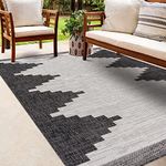 Hauteloom Djugun Living Room, Bedroom Patio Outdoor Area Rug - Contemporary - Black, Charcoal, Off White - 18" Sample