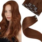 LaaVoo Clip-In Real Hair Extensions, Brown Red, 30 cm, Double Wefts, Remy Human Hair, Straight, 70 g, 5 Pieces, #33