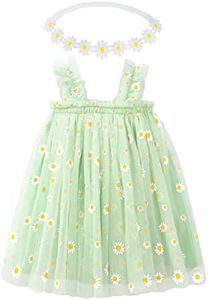 BGFKS Baby Girls Toddler Daisy Tutu Dress,Princess Party Dress with Soft Daisy Flower Headband., Light Green, 3 Years