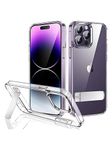 MOOSH Metal Kickstand Case Compatible with iPhone 14 Pro Max Case, 3 Stand Modes, Military-Grade Drop Protection, Supports Wireless Charging, Slim Back Cover with Kickstand, Clear