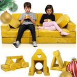 Lunix LX15 14pcs Modular Kids Play Couch, Child Sectional Sofa, Fortplay Bedroom and Playroom Furniture for Toddlers, Convertible Foam and Floor Cushion for Boys and Girls, Yellow