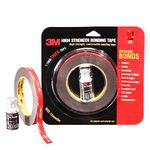 3M High Strength Double Side Bonding Tape for Plastic, Metal, Interior & Exterior Use, Multiple Surface Acrylic Adhesive (12mmX5m, 1 Roll+Primer)