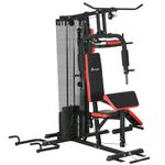 Soozier Multi Gym Workout Station with 99lbs Weight Stack, Adjustable Home Gym Equipment with Sit up Bench and Push up Stand, for Full Body Strength Training