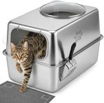 Enclosed Stainless Steel Litter Box with Lid, XL for Big & Multi Cats