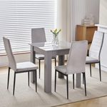 Redd Royal Grey Wood Dining Room Table and Chairs Set of 4 for Small Space, 5 Pieces Compact Square Kitchen Table with 4 Seater Chairs Space Saving (4 Grey Velvet Chairs, Grey Table)