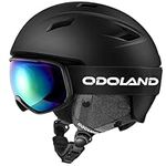 Odoland Snow Ski Helmet and Goggles Set, Sports Helmet and Protective Glasses - Windproof Protective Gear for Skiing, Snowboarding, Black,M