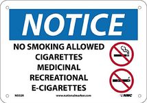 National Marker N502R Notice, No Smoking Allowed, Cigarettes, Medicinal, Recreational, E-Cigs Sign, 7 inches X 10 inches, Rigid Plastic