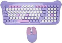 Cute Wireless Keyboard Mouse, 98 Keys Retro Mixed Color Keyboard and Mouse Set with Auto Sleeping, 2.4Ghz, Mechanical Gaming Keyboard with Mouse for PC Laptop, for Win98 Me 7 8 10 11 (Purple)