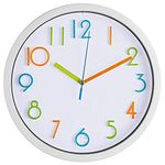 Bernhard Products Colorful Kids Wall Clock 10 Inch Silent Non Ticking Quality Quartz Battery Operated Wall Clocks, Easy to Read 3D Multi Colored Numbers, White Frame (Colorful)