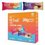 FitFeast Protein Bars Assorted | New York Cheesecake and Cookie Butter Crunch Flavours | 20gm Protein | Boosts Energy | No Artificial Preservatives or Flavours | All Natural (Box of 18)