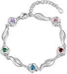 Personalized Mothers Bracelet with Birthstones Rose Flower Bracelets for Women Custom Mom Bracelet with Kids Names Mother Family Jewelry Mom Daughter Bracelet Mothers Day Gifts (Silver-3N*3S)