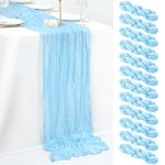 fani 12 Pack 10Ft Baby Blue Cheesecloth Table Runner 35 x 120 inch Boho Gauze Cheese Cloth Table Runner Vintage Rustic Sheer Runners for Wedding Bridal Shower Birthday Party Cake Table Decorations