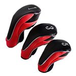 Andux Golf Club 460cc Driver Fairway Wood Head Covers with Hook & Loop Set of 3 (Black/Red)