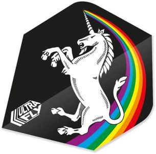 Unicorn Ultrafly Dart Flights | Rainbow Design | Black Background | Ultra Durable 100 Micron Polyester PET | Standard Plus Shape