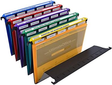 Ultimate Office MagniFile Hanging File Folders V-Bottom Letter Size, Set of 5 Assorted Color Magnified Indexes Plus 25 Removable PocketFile Clear Poly Interior Document Folders with 5th Cut Tabs