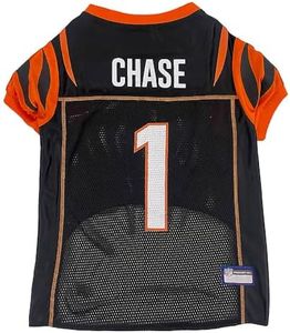 NFLPA JA'MARR Chase PET Jersey, NFL Dog Shirt, Size Large, Cincinnati Bengals Mesh Jersey for Dogs