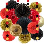 Black Red Gold Paper Pom Poms Decorations Streamers Lanterns Paper Fans Casino Theme Party Game Night Wedding Birthday Baby Bridal Shower Las Vegas Birthday Graduation Party Decorations