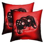 Loussiesd Gaming Decorative Throw Pillow Cover Soft Video Game Square Cushion Case Set for Sofa Living Room Red Black Game Controller Pillow Cases Pillowcases 22"x22" Set of 1