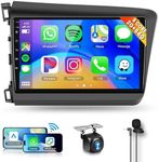 8Core 2+64G Car Stereo for Honda Civic 2012-2015 Wireless Carplay Android Auto,9 inch 1280 * 720P IPS Touch Screen Radio, Android/GPS/WiFi/32band DSP Audio/Bluetooth/SWC/Backup Camera