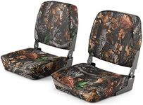 GYMAX Set of 2 Folding Boat Seats, Low Back Captain Chairs with Metal Hinges and Sponge Padding, Ergonomic Seating for Fishing Boats & Yachts (Camo)