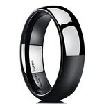 King Will Basic 6mm Men's Black Tungsten Carbide Ring Domed High Polished Comfort Fit Wedding Band 10