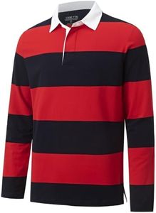 VANLYTK Men's Long Sleeve Polo Shirts Moisture Wicking Collared Golf Striped Polo Shirts for Men (US, Alpha, X-Large, Regular, Regular, Red Navy Stripe)