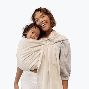 WildBird Ring Sling Baby Carrier Made from 100% Belgian Linen - Solid Color, Newborns to Toddlers - (Long 90") - (Sparrow Fabric/Rose Gold Ring)