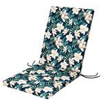 Waterproof Low Back Chair Cushion With Ties - 100x45x4cm - Indoors/Outdoors Patio Seat Pad Cushion For Garden Chairs, Loungers, Recliner, Relaxer - Water-Resistant Material - Tropical Flowers