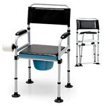 Goplus 4-in-1 Folding Bedside Commode, 440lbs Commode Chair for Toilet with Arms, Padded Seat, Height Adjustable Bedside Toilet, Shower Chair, Adult Potty Chair for Seniors Elderly Disabled Bariatric