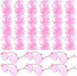 Yunsailing 12 Pcs Pink Feather Boas for Party Boas Bulk Mardi Gras Boa Heart Shaped Sunglasses Trendy Pink Heart Glasses 6 Ft Boas Costume Women Girls Dress up Wedding Bachelor Birthday Party Favors