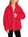 Arshiner Girls Jackets Size 10-12 Casual Lapel Fleece Fuzzy Faux Coats Red 10-12 years old