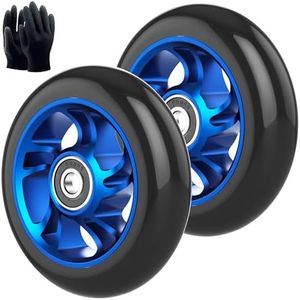 Scooter Wheels Pro Replacement Parts - 100mm With Aluminum Alloy Wheel Rim and Anti-Lock Bearing, Scooter Replacement Parts for Razor Scooters (100mm Blue)