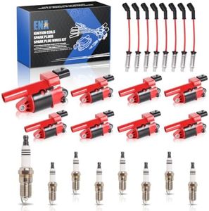 ENA 8 Pack Red Round Ignition Coil Iridium Spark Plugs and Wire Set