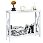 COSTWAY 2/3 Tiers Console Table, X-Shaped Slim Sofa Side End Table with Open Storage Shelves, Wooden Narrow Hall Desk Display Accent Table for Living Room Bedroom Entryway Hallway (White, 2 Tiers)