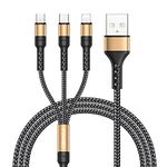 RAVIAD Multi Charger Cable, 3 in 1 Charger Cable [1.2M] Multiple USB Cable Nylon Braided with Micro USB Type C Lightning Cable Connector for iPhone, Android Samsung Galaxy, Huawei, Oneplus, LG