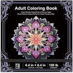 Adult Coloring Book, 72 Sheets Coloring Books for Adults Relaxation, 6.4 x 6.4 Inch, 110lb/150gsm Mandala Designs with Detachable Pages, Art Essentials for Calmness, Self-Reflection.