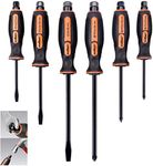 HORUSDY 6-Pieces Magnetic Screwdriver Set, 3 Phillips and 3 Flat Head Tips Screwdriver for Fastening, Chiselling and Loosening Seized Screws (New Screwdriver Set)