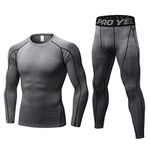 LANBAOSI Mens Thermal Underwear Set Long Sleeve Skins Base Layer Compression Top and Bottoms Long Johns for Cycling, Skiing, Outdoor Sports Grey