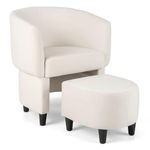 Giantex Modern Accent Chair with Ottoman, Upholstered Velvet Barrel Chair, Comfy Club Chair w/Footrest, Solid Wood Frame, Non-Slip Pads, Space-Saving Armchair for Living Room, Bedroom, Office (Beige)