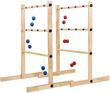 ApudArmis Ladder Toss Game Set, 35x26In Pine Wooden Golf Ladder Lawn Game with 6 Bolos Balls and Carrying Case - Outdoor Backyard Game for Teens Adults Family（New Version Sturdy Bolts）