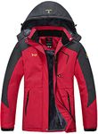 donhobo Womens Waterproof Jacket Winter Warm Fleece With Hood Windproof Camping Hiking Coat(Red,XL)