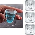 Set of 4 Unique Skull Shaped Small Shot Glasses, 25ml - Double-Wall Insulated, Scratch-Resistant Borosilicate Glass - Perfect for Whiskey, Tequila, Vodka & Themed Parties - Durable, Dishwasher Safe