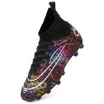 PiDaGlobal Football Boots Men's High-Top Spikes Outdoor Astro Turf Trainers Cleats Professional Competition Athletics Sneakers Teenager Breathable Soccer Shoes Unisex 3.5UK Black