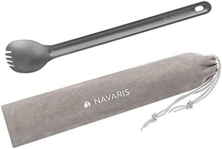 Navaris Long Handle Titanium Spork - 8.4" (21.5cm) Long Metal Utensil for Backpacking and Camping - Extra Strong and Lightweight - Includes Carry Bag