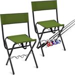 Wenqik 2 Pcs Summer Folding Fishing Chair with Rod Holder Hunting Camping Chairs for Adults Outdoor Portable Folding Chair for Men Women Ice Fishing Lawn Patio Garden Beach Gifts, Green