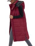 Voqeen Long Vest for Women Zip Up Puffer Vest Hooded Sleeveless Fall Winter Jacket Coat Side Split Vest(Wine,L)