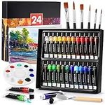 DazSpirit Acrylic Paint Set, 24 Vibrant Colors(12ml/0.4oz) Acrylic Paint Set for Adults, Kids, Artists Students Beginners, with 6 Art Brushes, Scraper & Palette, for Canvas, Wood, Ceramic, Fabric